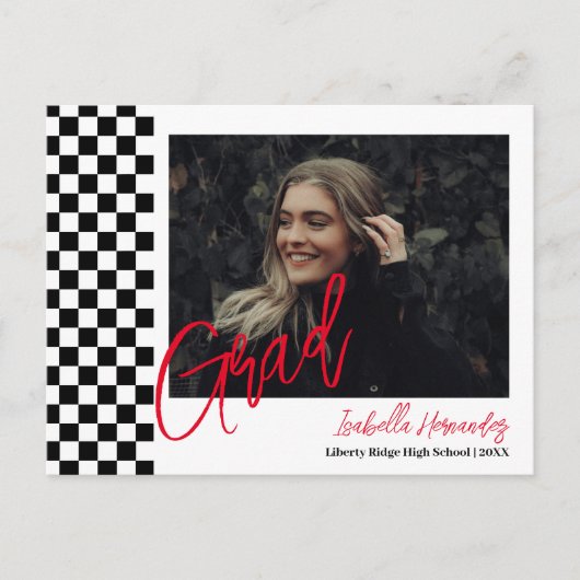 白黒の卒業発表はがき 案内ポストカード (正面)