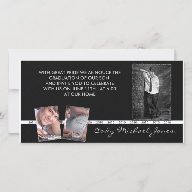 白黒の卒業記念招待状 (正面)