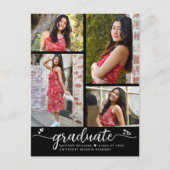 白黒の卒業4フォトスクモダンリプトハート インビテーションポストカード (正面)