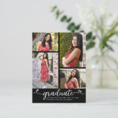 白黒の卒業4フォトスクモダンリプトハート インビテーションポストカード (スタンド正面)