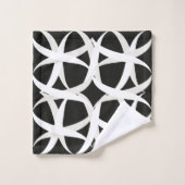 白黒の単色アクセントフローラ バスタオルセット (ウォッシュタオル)