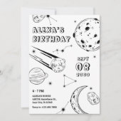 白黒の占星術の月のお誕生日 招待状 (正面)