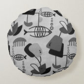 白黒の原子模様の丸い枕 ラウンドクッション (裏面)