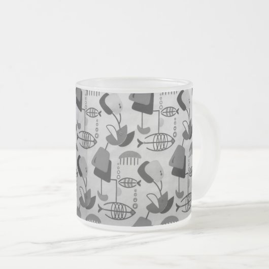 白黒の原子模様の曇りガラスのマグカップ フロストグラスマグカップ (正面右)