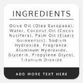 白黒の原料リスト製品ラベル スクエアシール (正面)