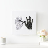 白黒の友情の手 スクエア壁時計 (ホーム)