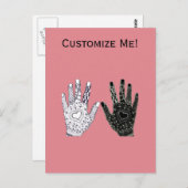 白黒の友情の手 ポストカード (正面/裏面)