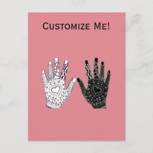 白黒の友情の手 ポストカード (正面)