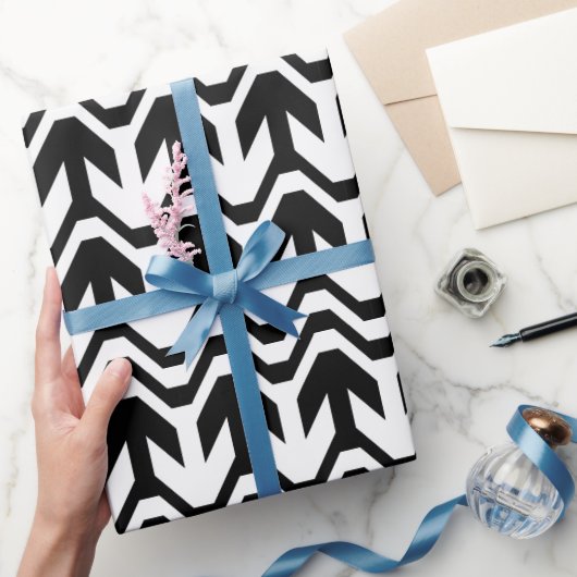 白黒の双方向波パターン ラッピングペーパー (ギフト)