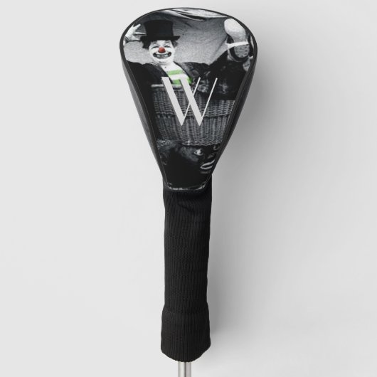 白黒の古いピエロの写真おっちょこちょいの ゴルフヘッドカバー (正面)