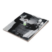 白黒の古いピエロの写真おっちょこちょいの タイル (側面)