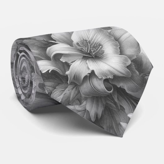 白黒の古典的な花の美 ネクタイ (ロール)