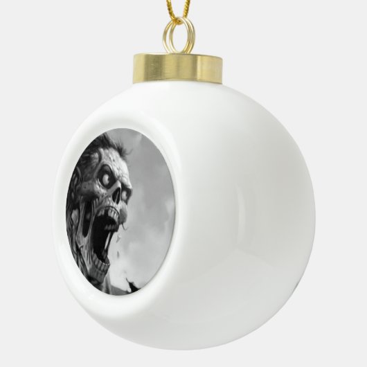 白黒の叫び声を上げるゾンビ セラミックボールオーナメント (右)