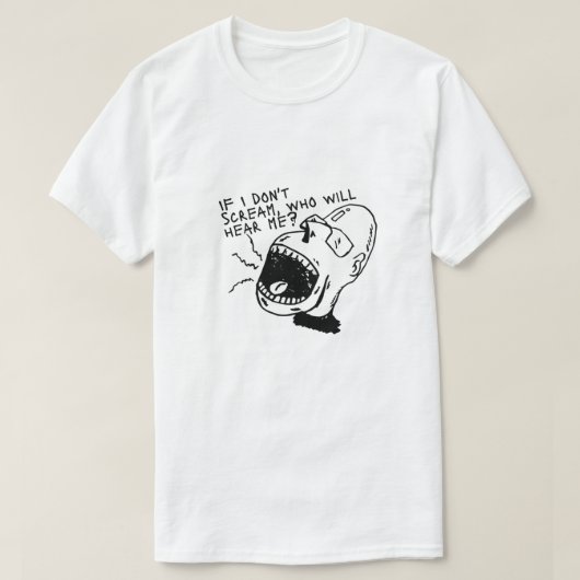 白黒の叫ぶ顔グラフィックTシャツ Tシャツ (デザイン正面)