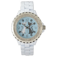 白黒の可愛い猫と前足のプリントが青い