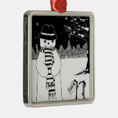 白黒の可愛い笑顔雪だるま メタルオーナメント (右)