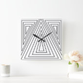 白黒の同心三角形パターン スクエア壁時計 (ホーム)