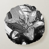 白黒の同時代抽象デザイン ラウンドクッション (裏面)