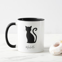 白黒の名前かわいい黒猫 マグカップ