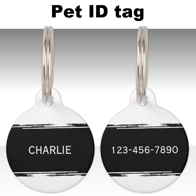 白黒の名前と番号の追連絡加 ペット　ネームタグ (クリエイターアップロード済み)