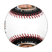 白黒の名前パーソナライズされた文字と写真 野球ボール (裏面)