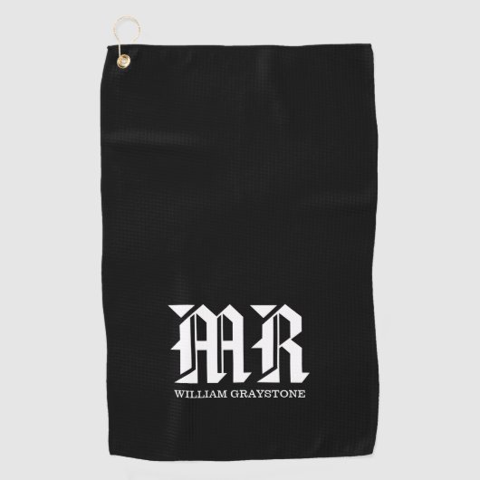 白黒の名前モノグラムMRタイポグラフィ ゴルフタオル (正面)