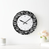 白黒の和平サイン ラージ壁時計 (ホーム)