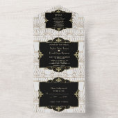 白黒の喧騒の1920年代風のギャツビー・アートデコウェディング オールインワン招待状 (内側)