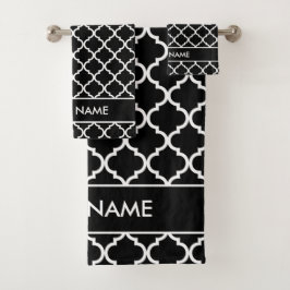白黒の四葉模様パーソナライズされた バスタオルセット