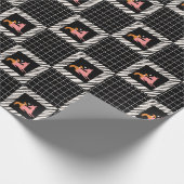 白黒の四角とピンクと茶色の犬 ラッピングペーパー (角)