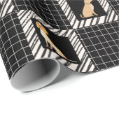 白黒の四角とライトブラウン犬 ラッピングペーパー (ロールコーナー)