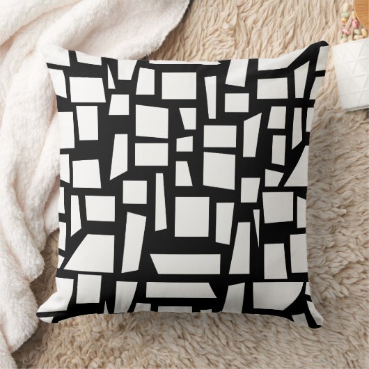 白黒の四角形と四角形のパターンアート クッション (ブランケット)