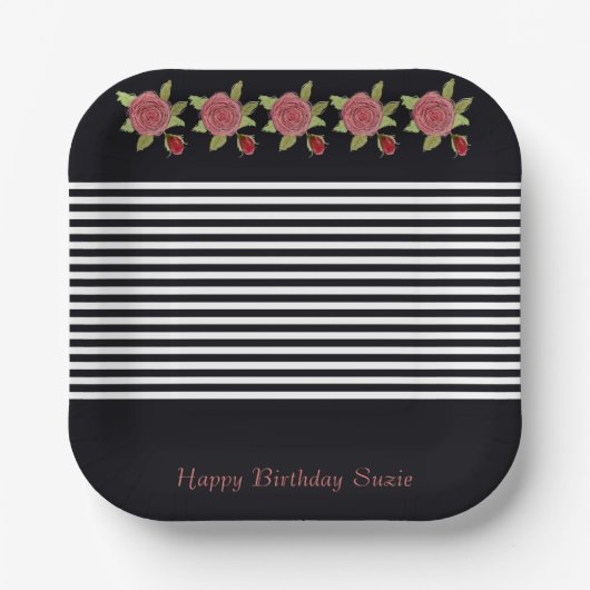 白黒の四角形 ペーパープレート (正面)