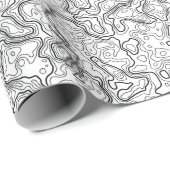 白黒の地形図パターン包装紙 ラッピングペーパー (ロールコーナー)