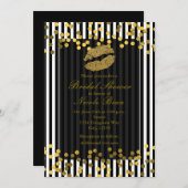 白黒の垂直ストライプ金ゴールドリップキス 招待状 (正面/裏面)