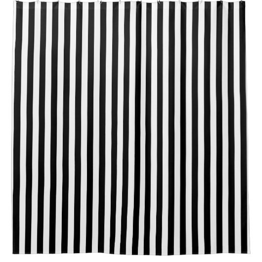 白黒の垂直ストライプ シャワーカーテン (正面)