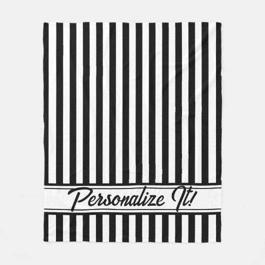 白黒の垂直ストライプ フリースブランケット (正面)