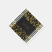 白黒の垂直金ゴールドホイルストライプドッフェイクト スタンダードカクテルナプキン (角)