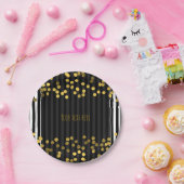 白黒の垂直金ゴールドホイルストライプドッフェイクト ペーパープレート (パーティー)