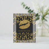 白黒の垂直金ゴールドホイルストライプドッフェイクト ポストカード (スタンド正面)