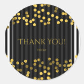 白黒の垂直金ゴールドホイルストライプドッフェイクト ラウンドシール (正面)