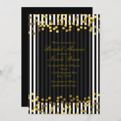白黒の垂直金ゴールドホイルストライプドッフェイクト 招待状 (正面/裏面)