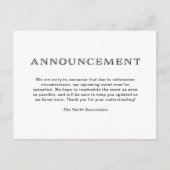 白黒の基エレガント本的なキャンセル 案内ポストカード (正面)