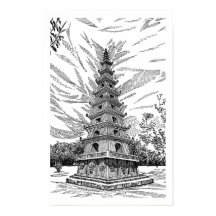 白黒の塔のラインアートスケッチ - アーク