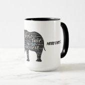 白黒の塩、象、メッセージの多い マグカップ (正面右)