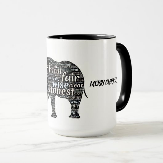 白黒の塩、象、メッセージの多い マグカップ (正面右)