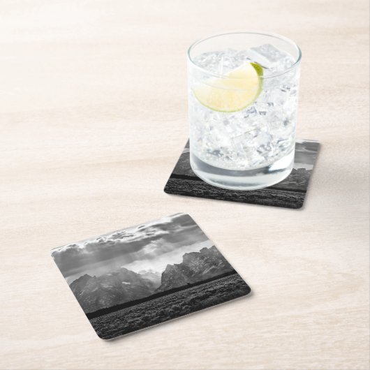 白黒の壮大なTetonの山地 スクエアペーパーコースター (インサイチュ)