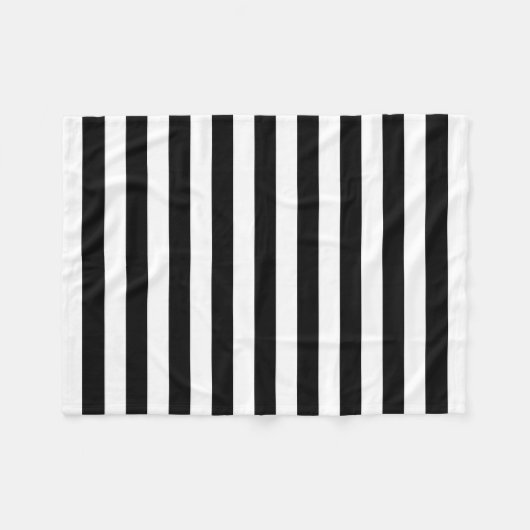 白黒の大きいサイズの横のストライプ フリースブランケット (正面(横))