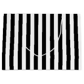 白黒の大きいサイズの縦のストライプ ラージペーパーバッグ (正面)