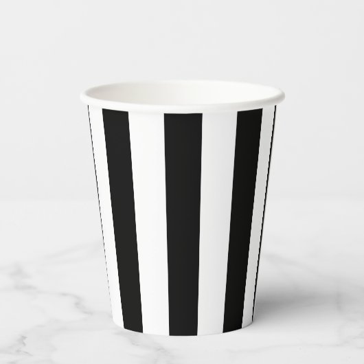 白黒の大きいサイズの縦のストライプ 紙コップ (裏面)